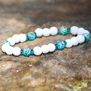 OCEAN JASPER and white lava stone beaded bracelet